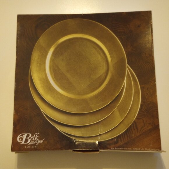 Gold Leaf Charger Plates 13" Set of 4 New in Box - Picture 2 of 3